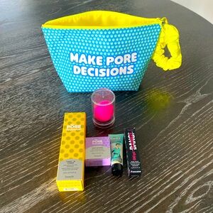 NWT Benefit Makeup Bag with samples & scrunchie